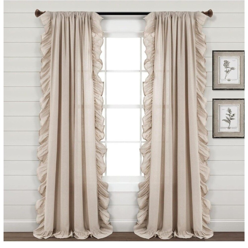 Lush Decor Linen Ruffle Window Curtain Panel (Single Panel), 84" L x 54" W